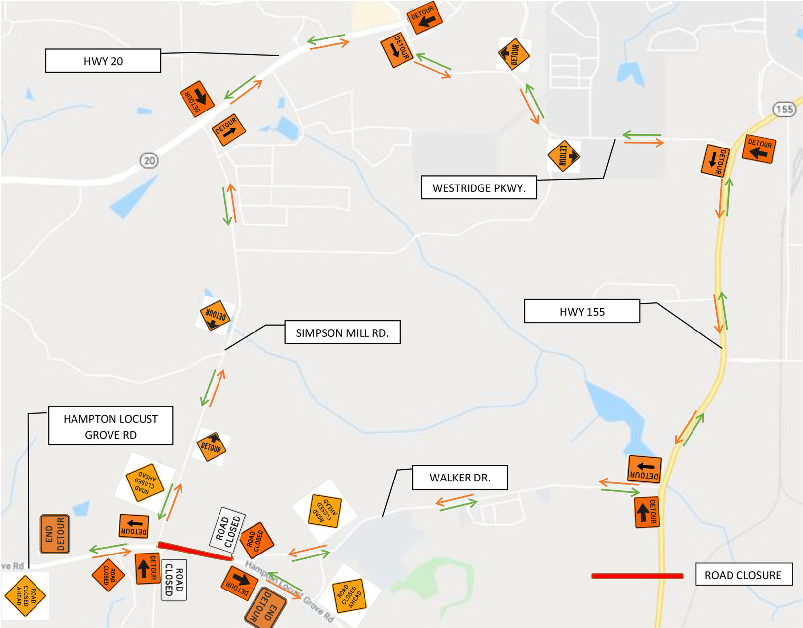 Hampton-Locust Grove Road to be closed from Simpson Mill Road to Philadelphia Baptist Church